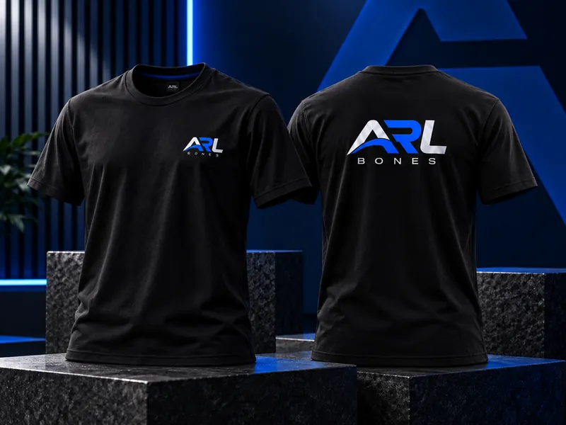 Camisetas pretas com a logo ARL na frente e nas costas